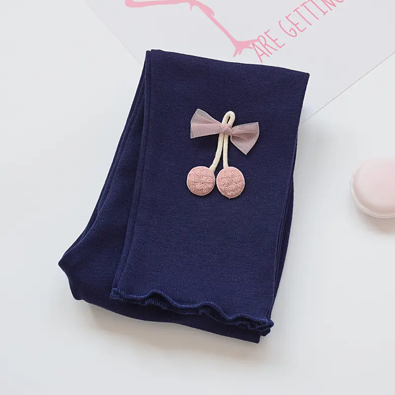 Girls' Blue Elastic Leggings with Pink Faux Fur Trim