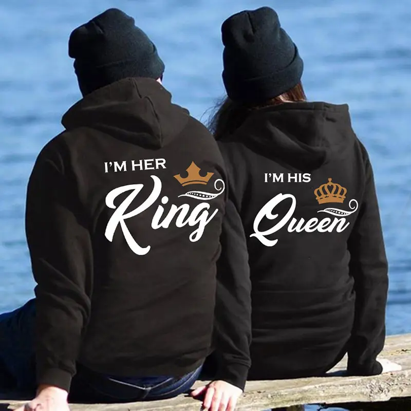 Couples Hooded Printed Sweats Black King Crown