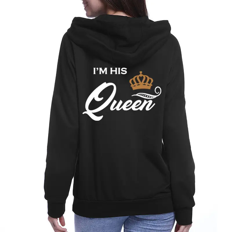 Couples Hooded Printed Sweats Black King Crown