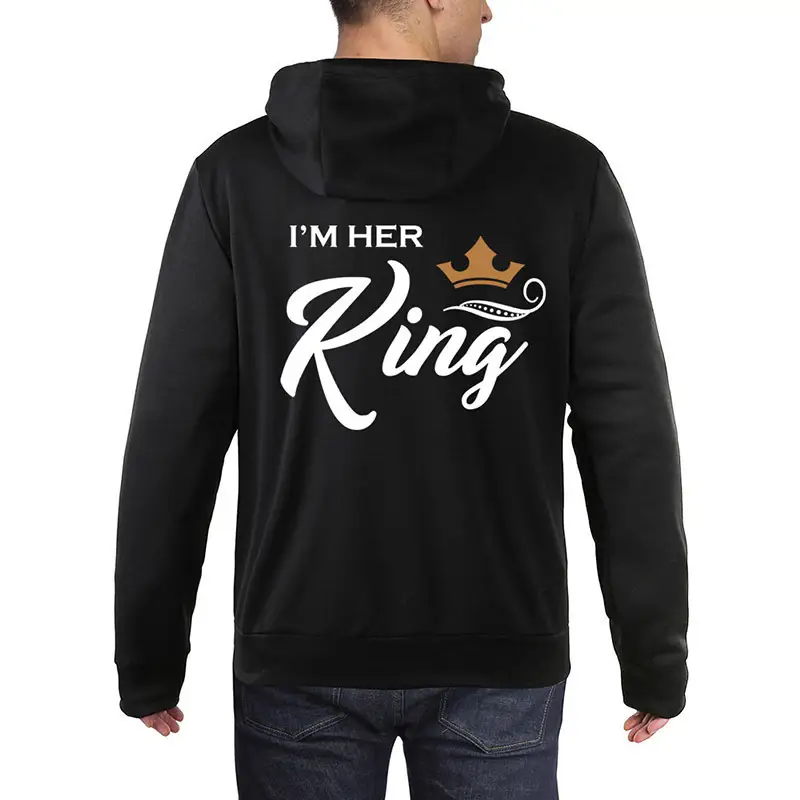 Couples Hooded Printed Sweats Black King Crown