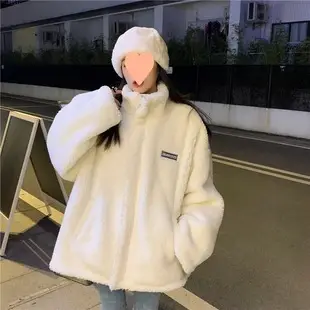 Women's White Wool Stuffed Loose Sweater Jacket Autumn Winter — feature 53