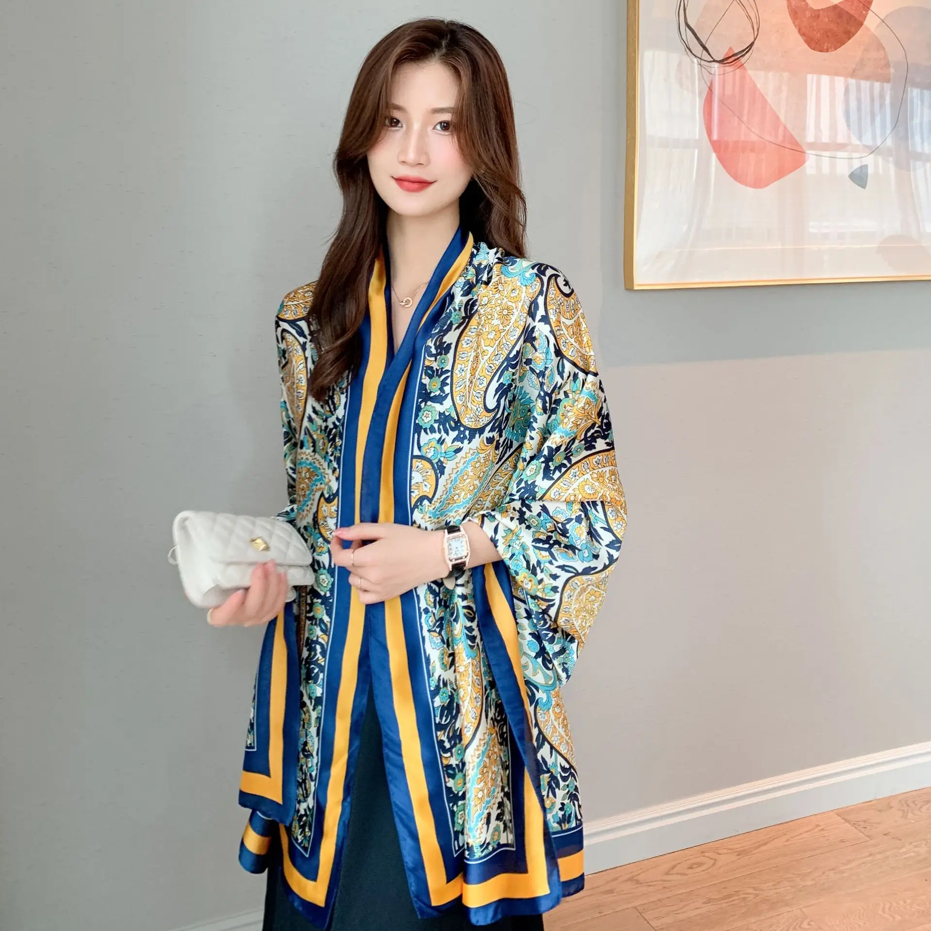 Women's Printed Silk Scarf with Toe Length Design - Image 7