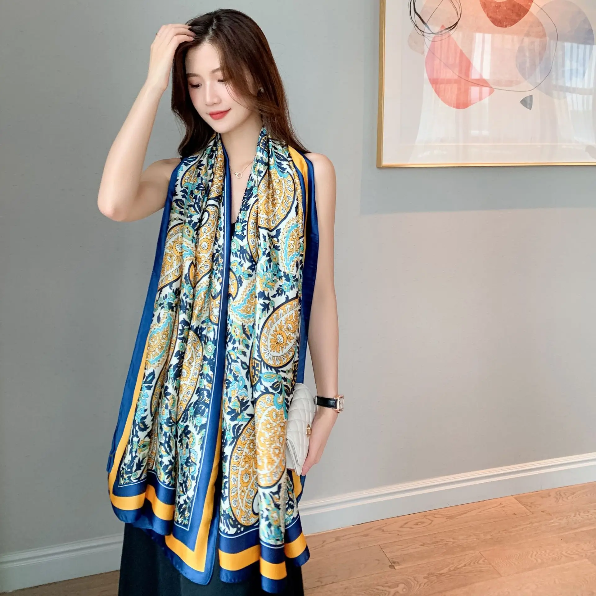 Women's Printed Silk Scarf with Toe Length Design - Image 8