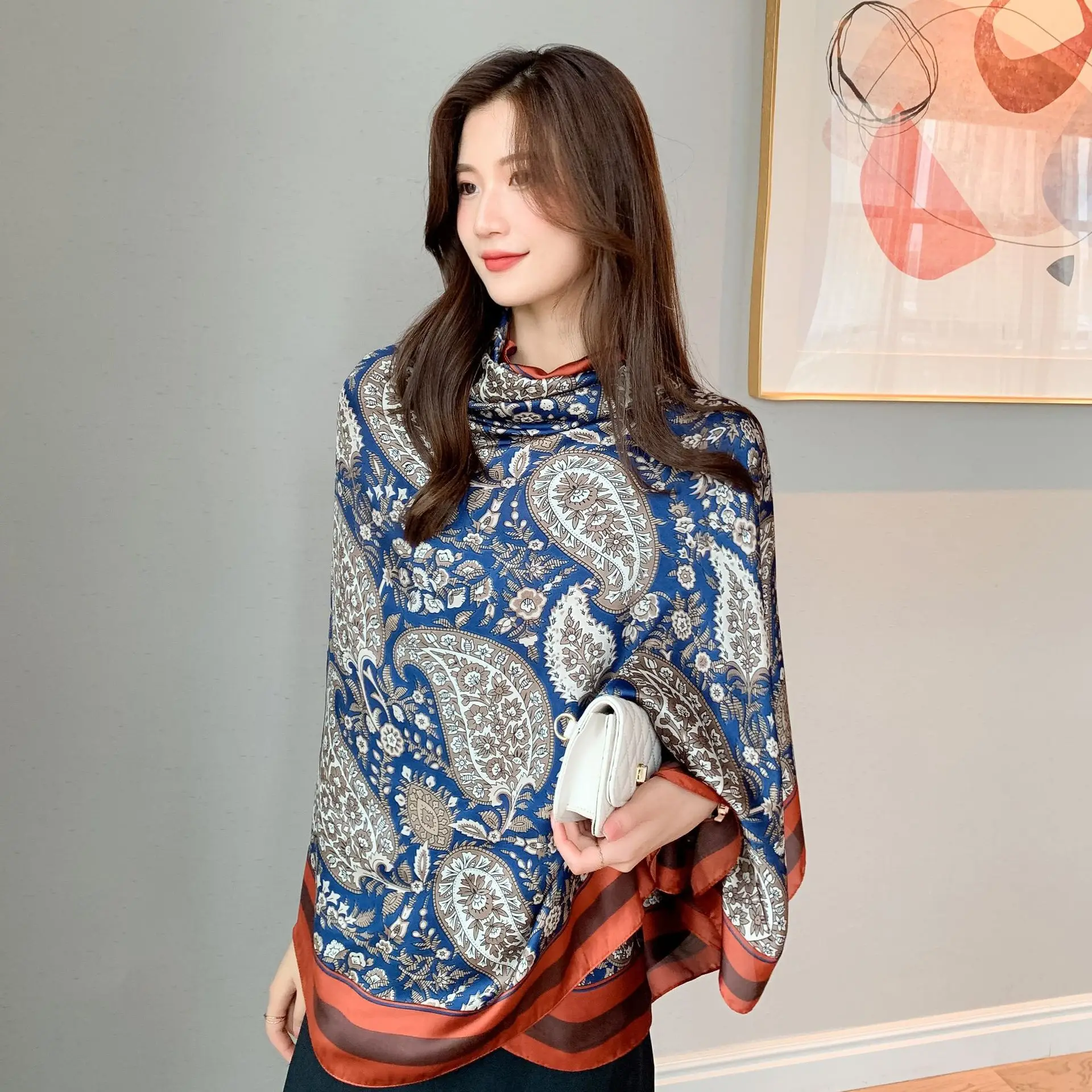 Women's Printed Silk Scarf with Toe Length Design - Image 3