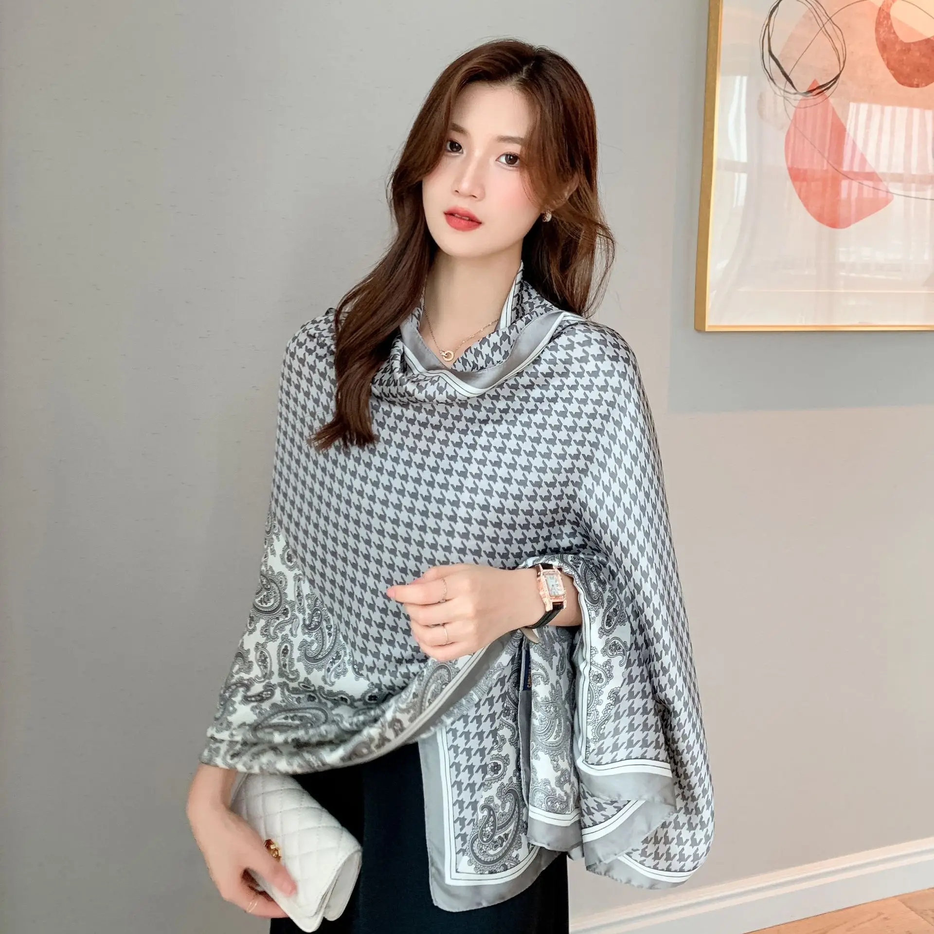Women's Printed Silk Scarf with Toe Length Design - Image 4