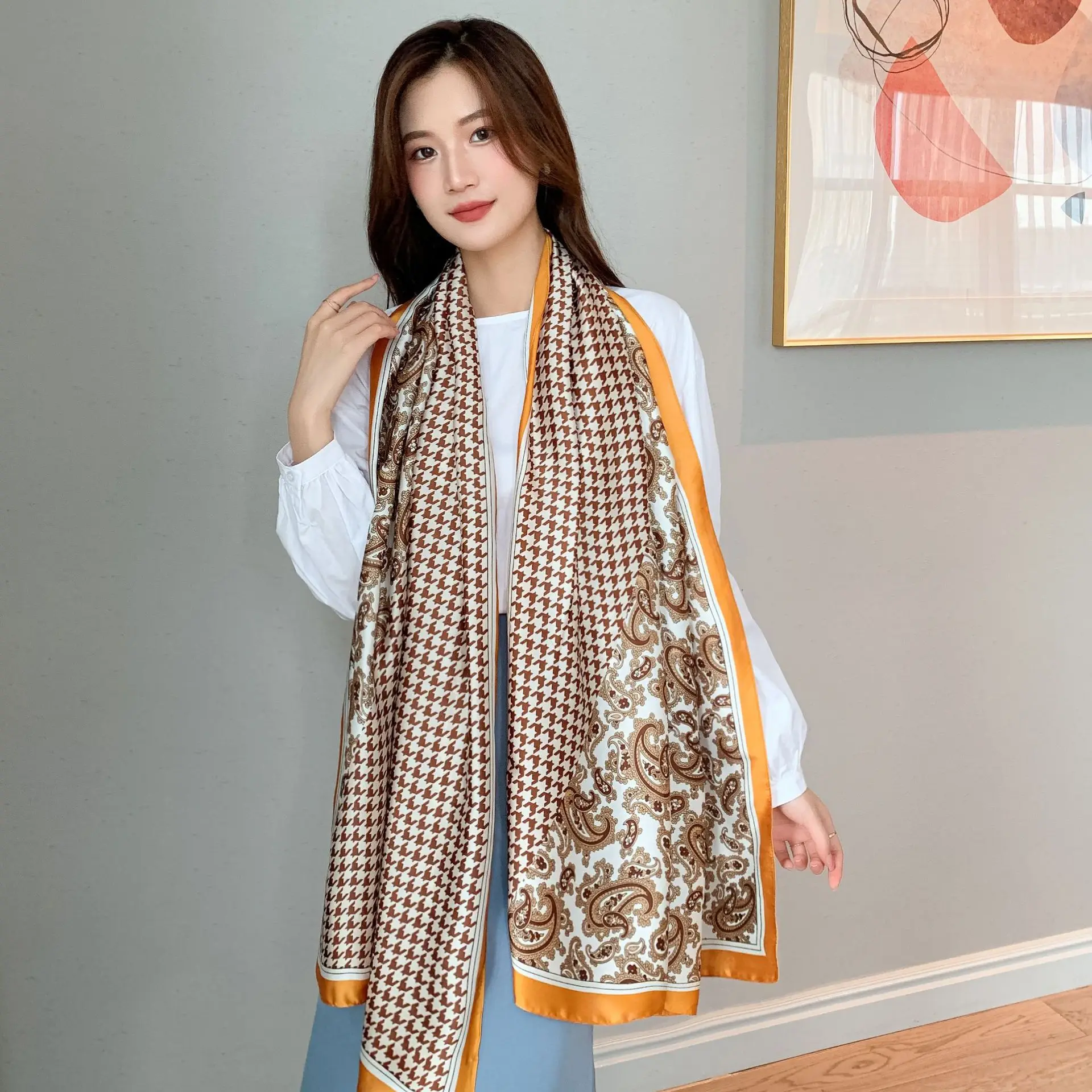 Women's Printed Silk Scarf with Toe Length Design - Image 5