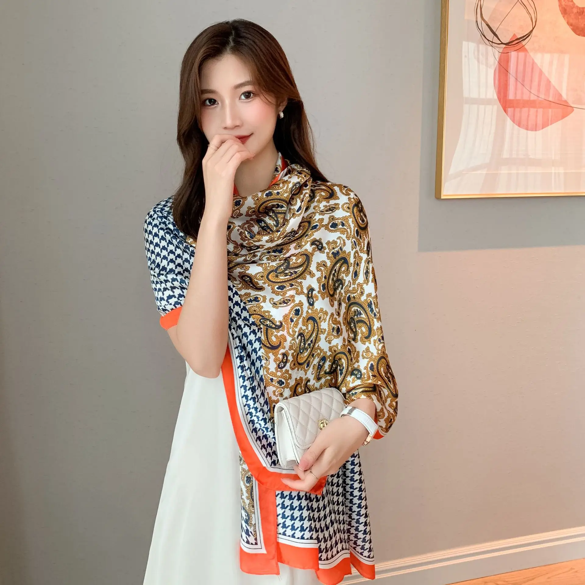Women's Printed Silk Scarf with Toe Length Design - Image 6