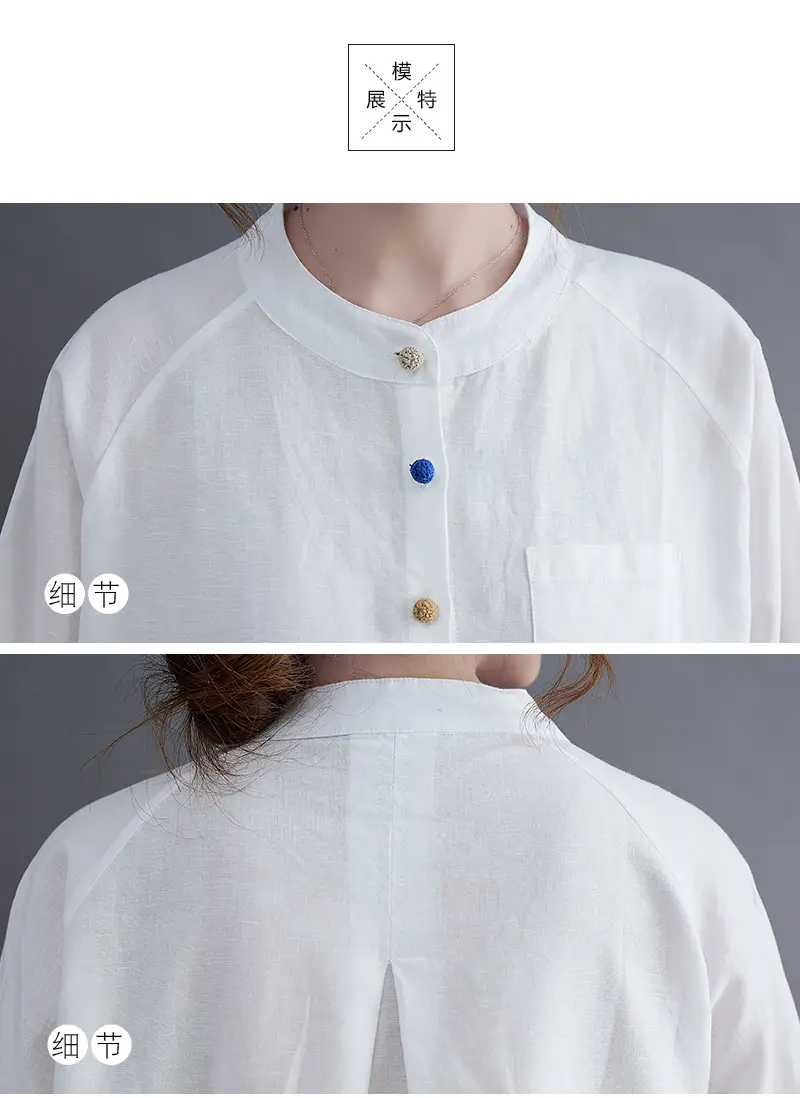 Women Cotton Linen Button Shirt Brown Long Sleeve — feature 26
