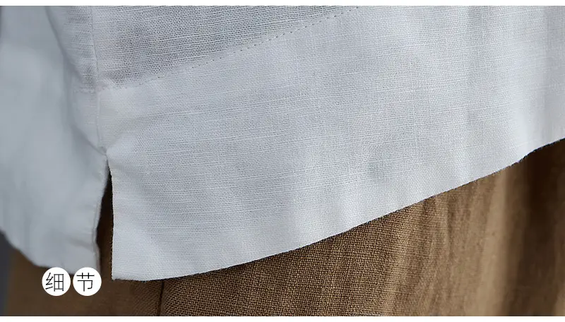 Women Cotton Linen Button Shirt Brown Long Sleeve — feature 28