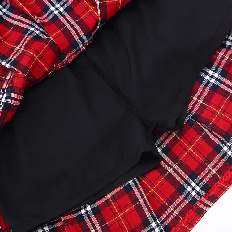 Girls Pleated Anti-Walk Skirt Red Plaid Navy Blue Middle School - Image 5