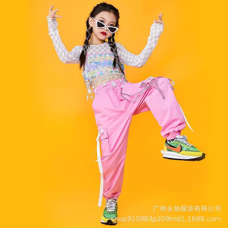 Girls Pink Sequin Catwalk Dance Clothing Summer - Image 3