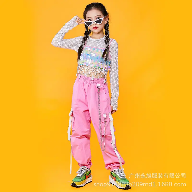 Girls Pink Sequin Catwalk Dance Clothing Summer - Image 4