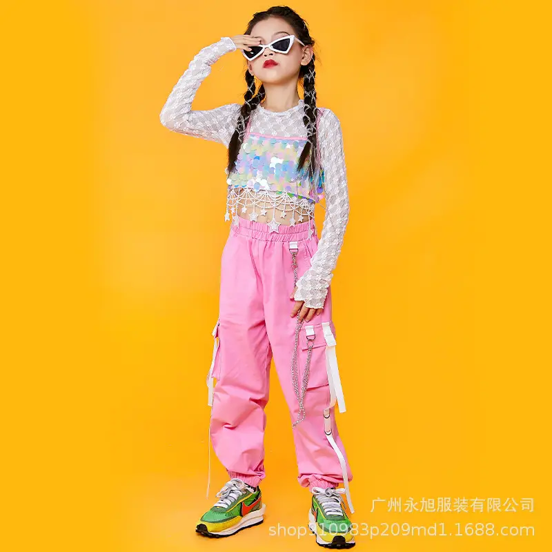 Girls Pink Sequin Catwalk Dance Clothing Summer - Image 5