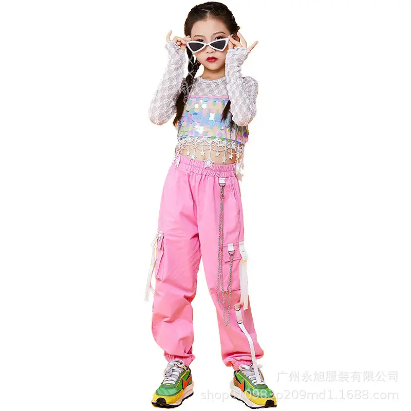 Girls Pink Sequin Catwalk Dance Clothing Summer - Image 6