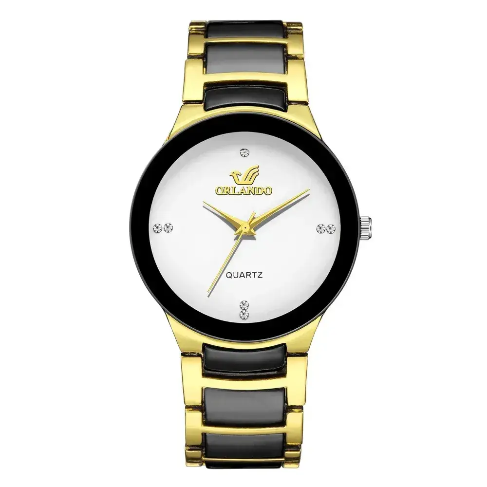 Men's Gold Diamond Strap Watch with Black Dial
