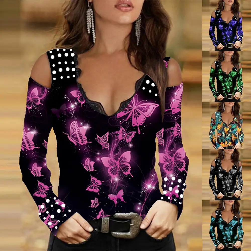 Autumn Butterfly Knitted V-Neck Long Sleeve Top - Image 5