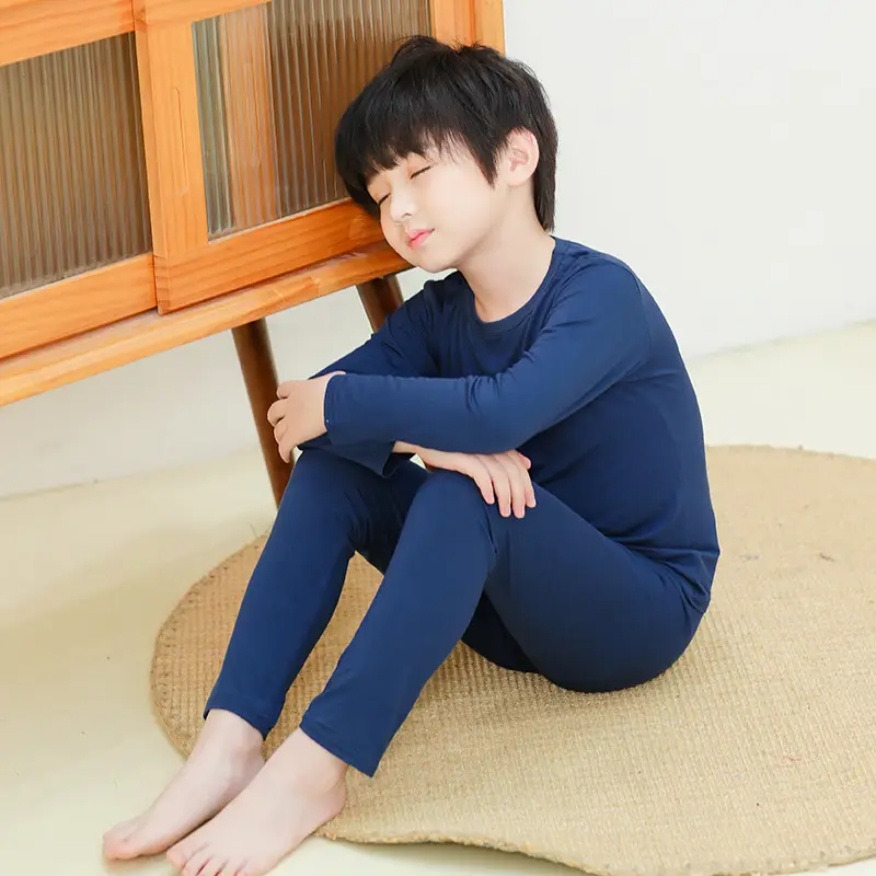Orange Long Sleeve Thermal Pajamas for Kids Spring Autumn - Image 9