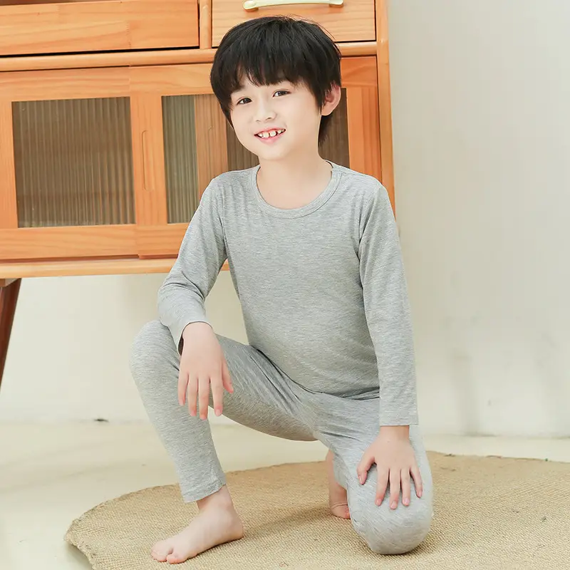Orange Long Sleeve Thermal Pajamas for Kids Spring Autumn - Image 10