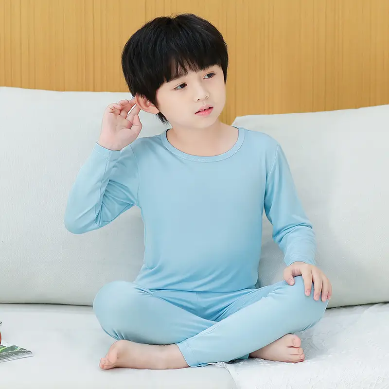 Orange Long Sleeve Thermal Pajamas for Kids Spring Autumn - Image 11