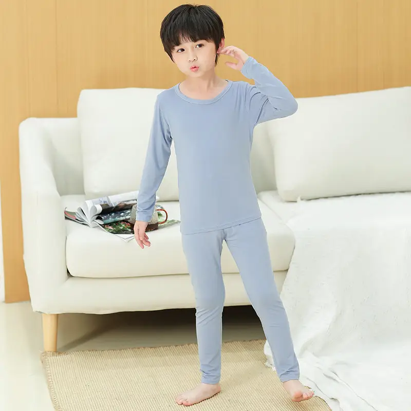 Orange Long Sleeve Thermal Pajamas for Kids Spring Autumn - Image 2