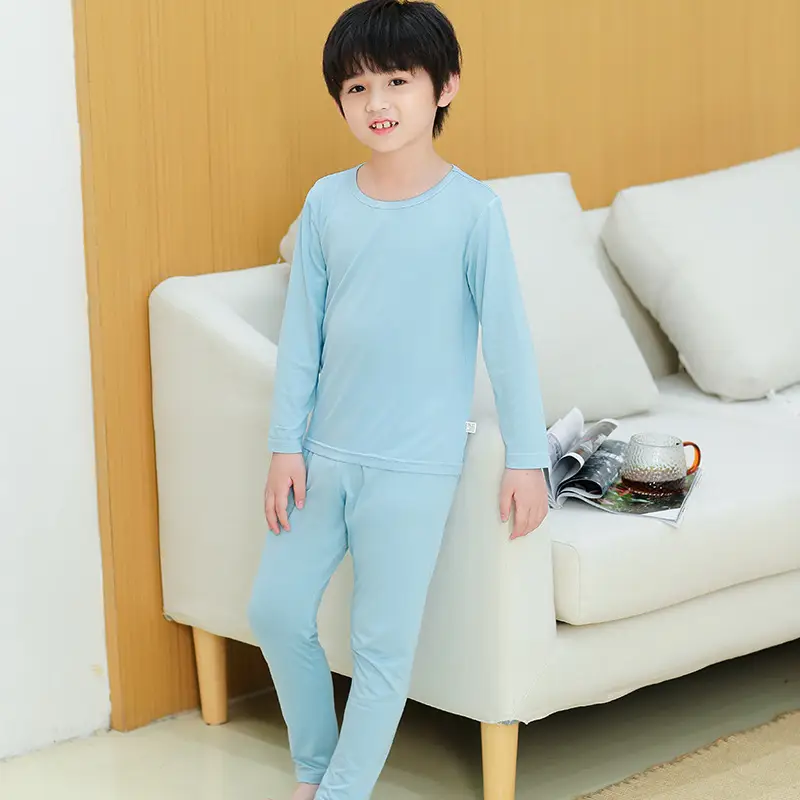 Orange Long Sleeve Thermal Pajamas for Kids Spring Autumn - Image 3