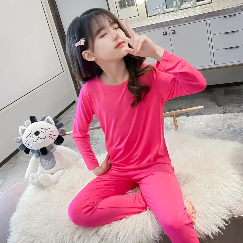Orange Long Sleeve Thermal Pajamas for Kids Spring Autumn - Image 5