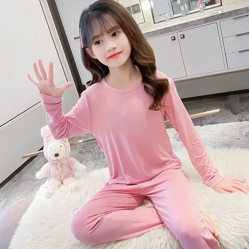 Orange Long Sleeve Thermal Pajamas for Kids Spring Autumn - Image 6