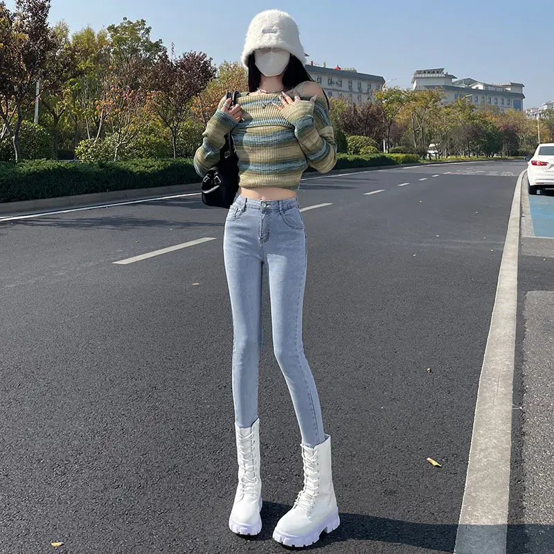Women Skinny Jeans Blue Grey Slim Fit Ankle Length - Image 2