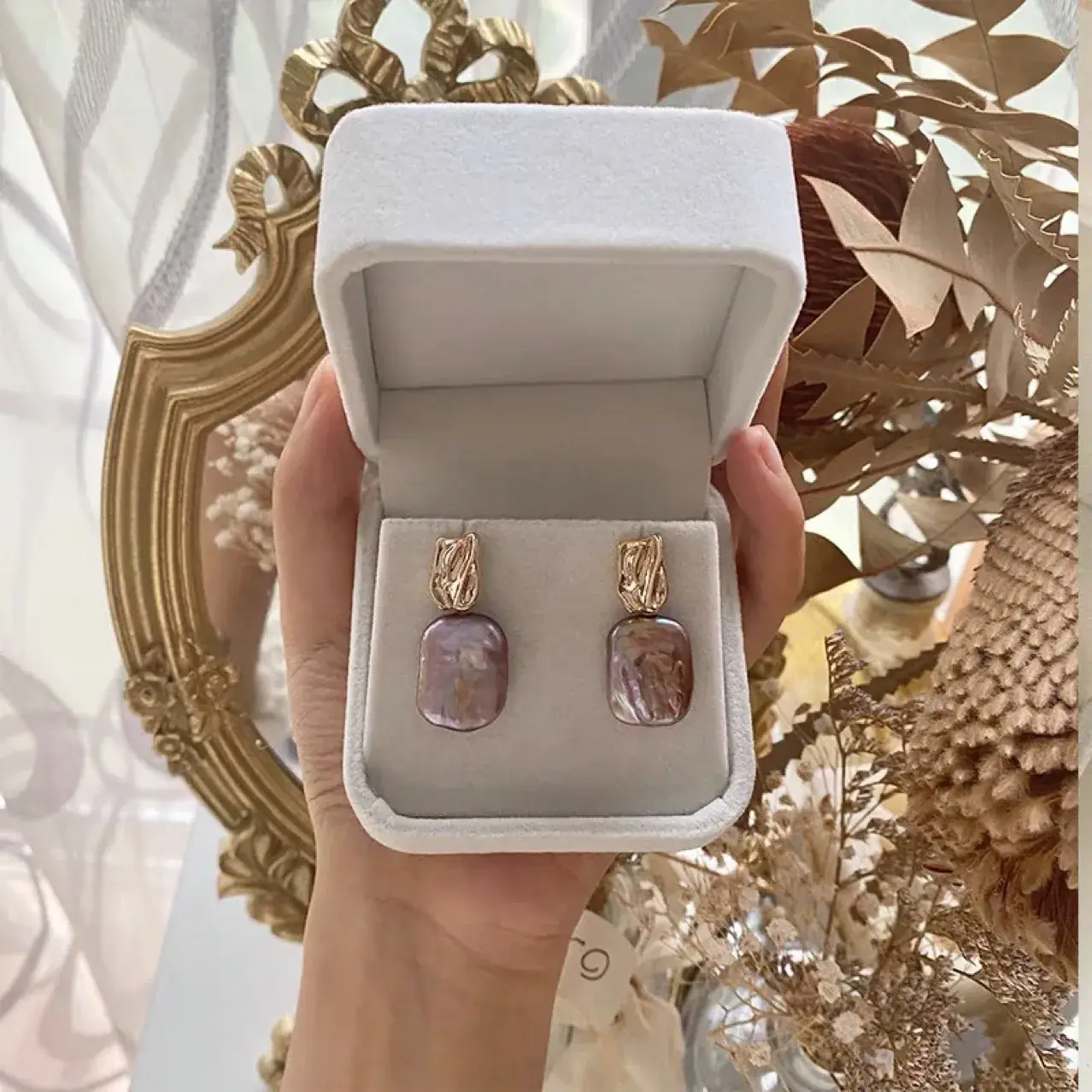 Natural Cube Pearl Earrings for Women French Style