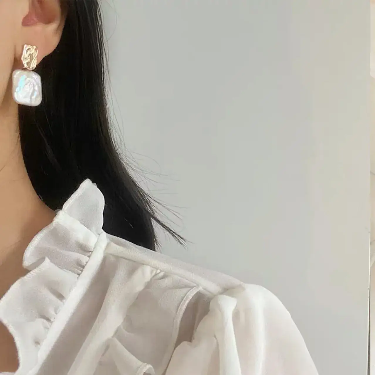 Natural Cube Pearl Earrings for Women French Style