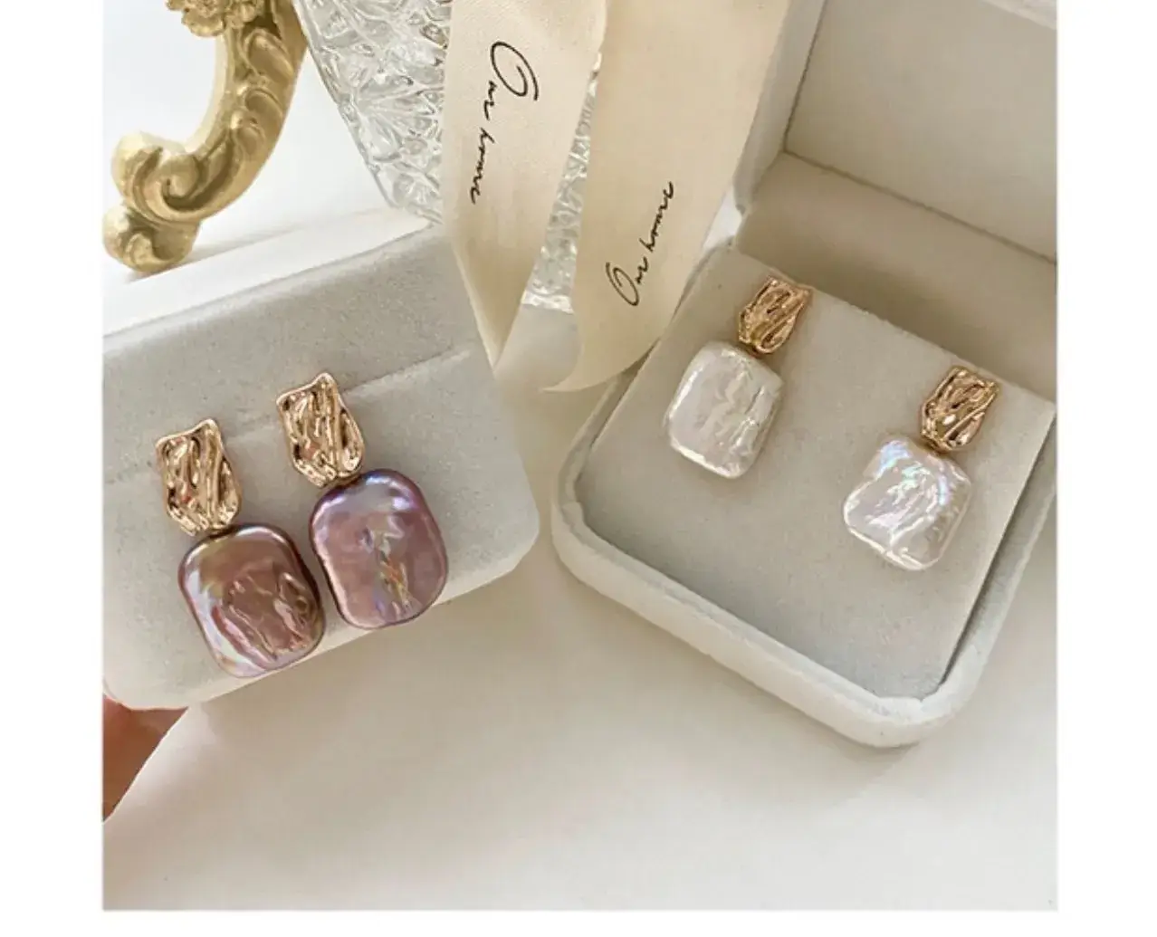 Natural Cube Pearl Earrings for Women French Style — feature 6