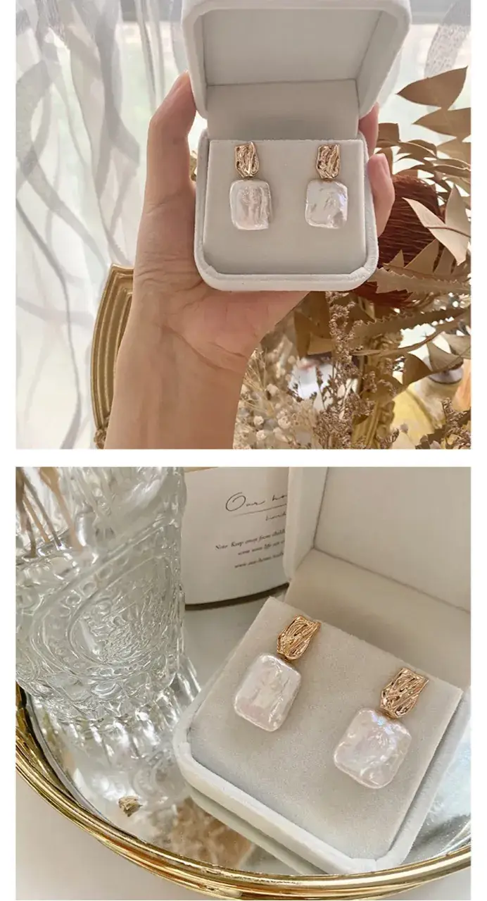 Natural Cube Pearl Earrings for Women French Style — feature 7