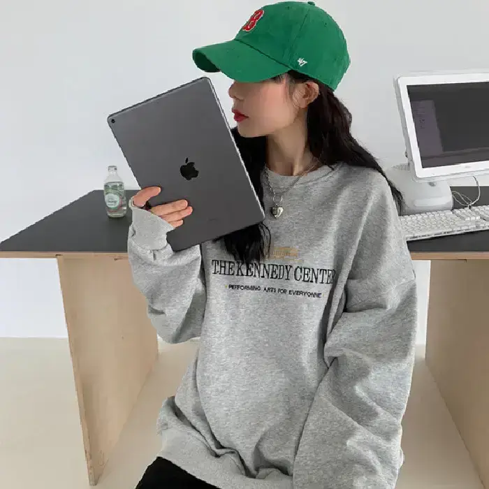 Women Fleece Lined Hoodie Grey Korean Style Loose Fit - Image 2