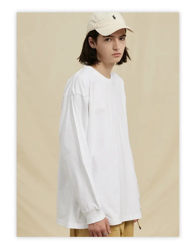 White Long Sleeve Heavy Cotton T-Shirt for Men Women — feature 7
