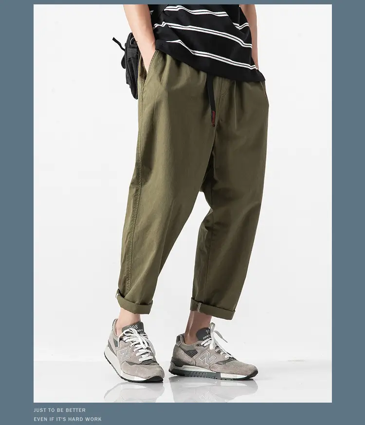 Men's Olive Green Loose Straight Harem Pants — feature 15