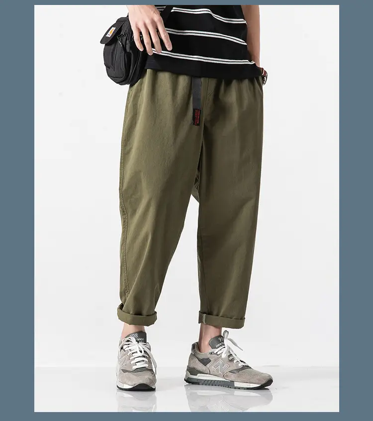 Men's Olive Green Loose Straight Harem Pants — feature 17