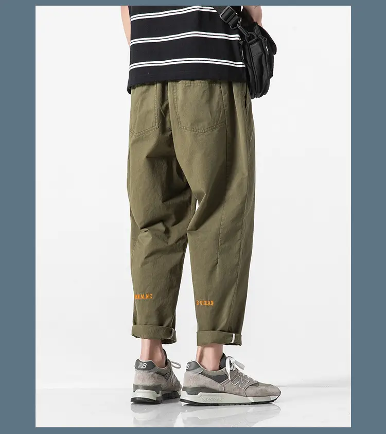 Men's Olive Green Loose Straight Harem Pants — feature 18