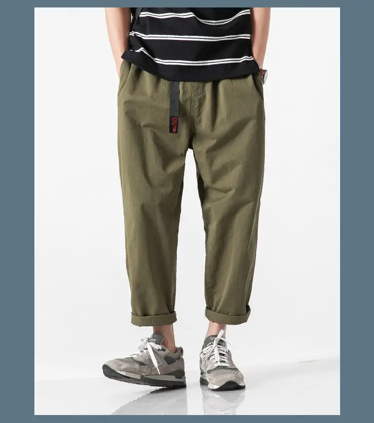 Men's Olive Green Loose Straight Harem Pants — feature 19