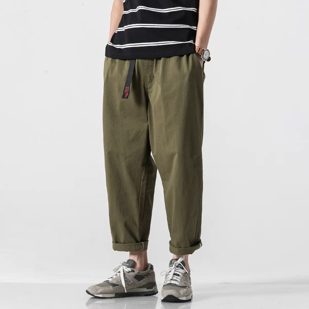 Men's Olive Green Loose Straight Harem Pants
