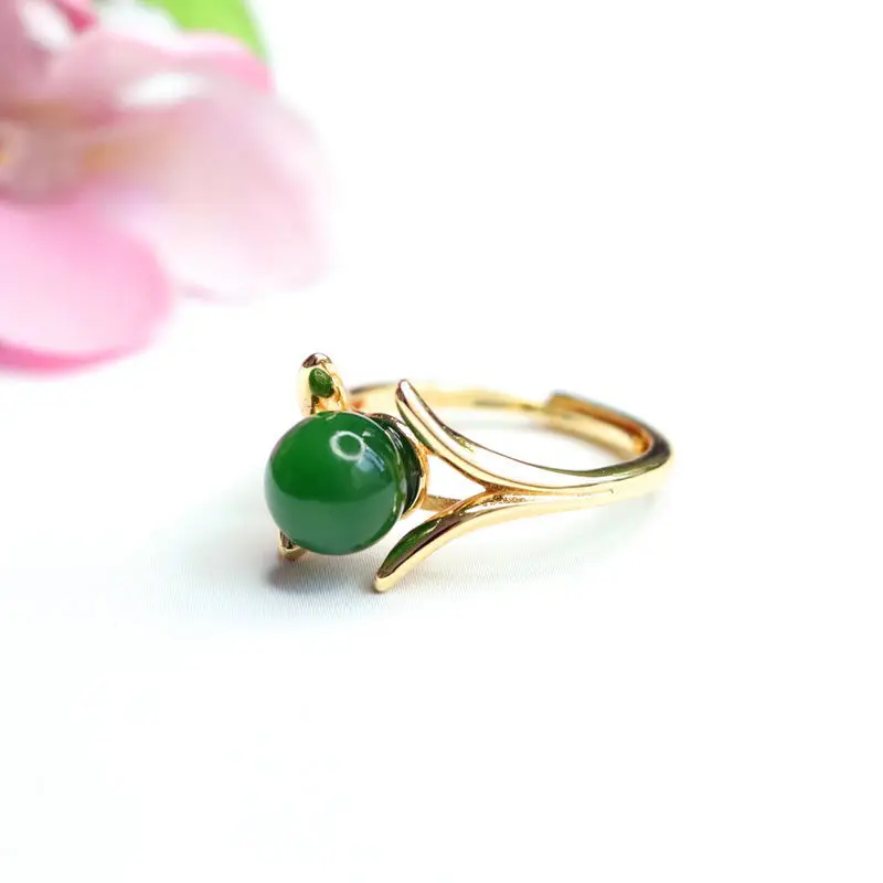 Green Jade Spinach Ring with Gold Plated Band — feature 6