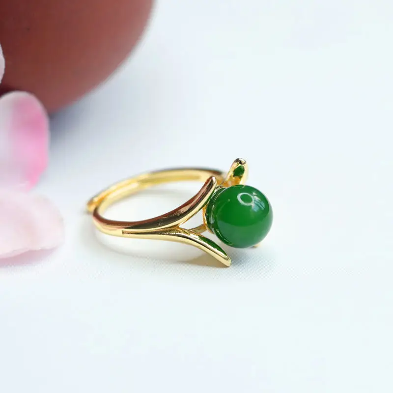 Green Jade Spinach Ring with Gold Plated Band — feature 7