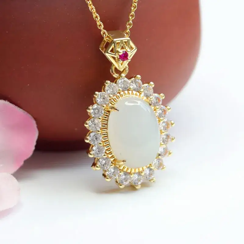 Guan Yu Jade Pendant with Full Diamond Necklace