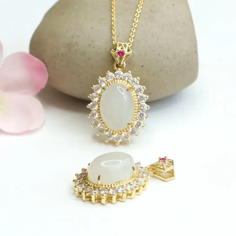 Guan Yu Jade Pendant with Full Diamond Necklace