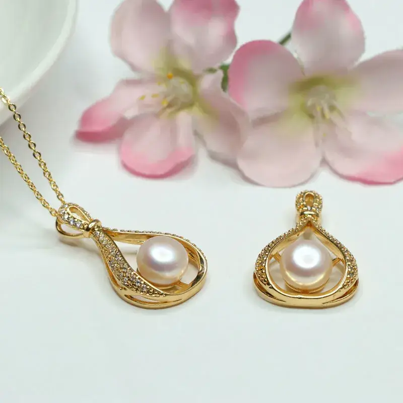 Japanese Korean Style Pearl Pendant Necklace with Full Diamond Water Drop Design - Image 6