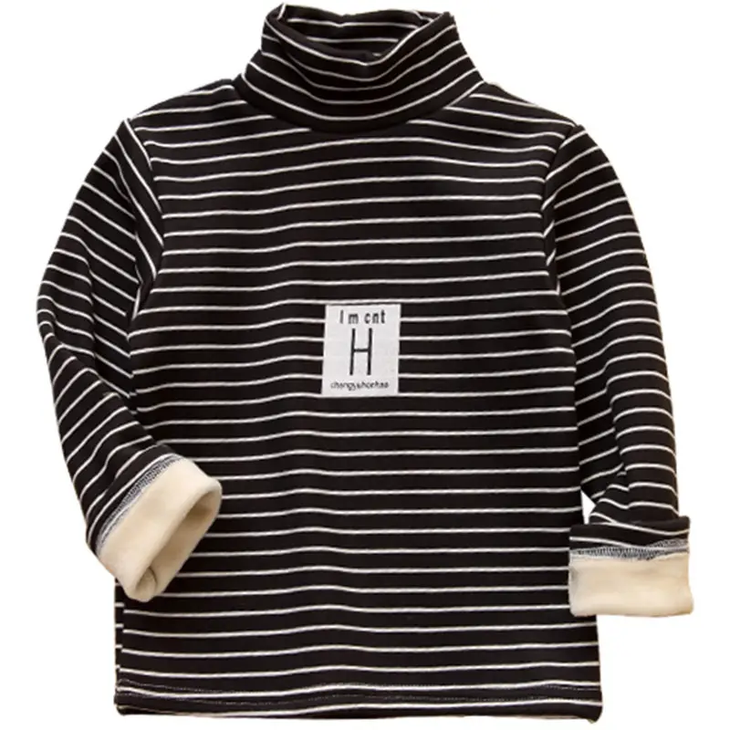 Children Striped Fleece Lined Base Shirt Orange Winter Warm - Image 13