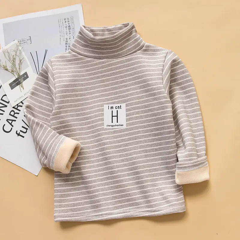 Children Striped Fleece Lined Base Shirt Orange Winter Warm - Image 8