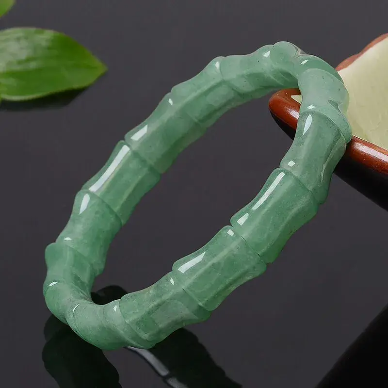 Icy Transparent Jade Bamboo Knot Bracelet Full Green - Image 2