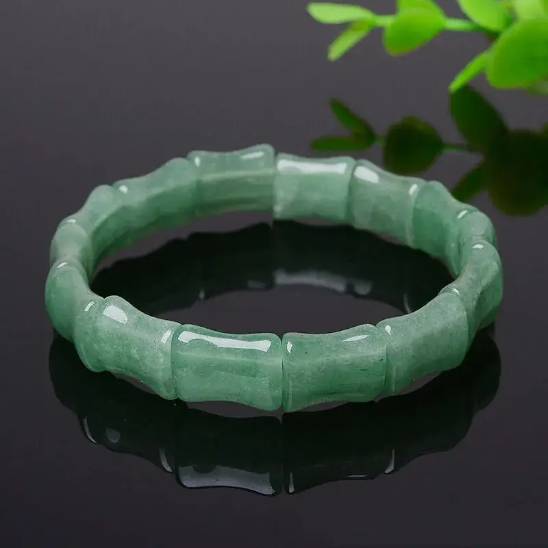 Icy Transparent Jade Bamboo Knot Bracelet Full Green - Image 4