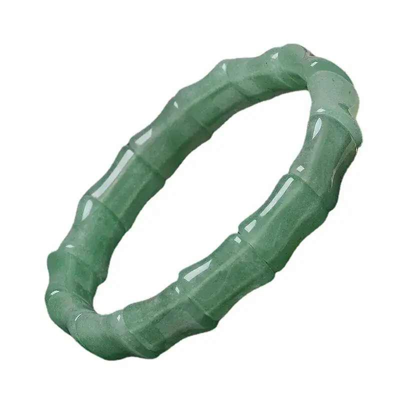 Icy Transparent Jade Bamboo Knot Bracelet Full Green - Image 5