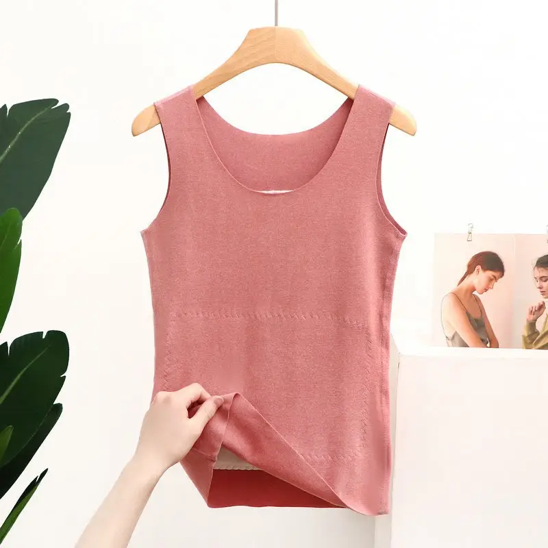 Women Fleece Vest Pink White Seamless Warm Winter Sling